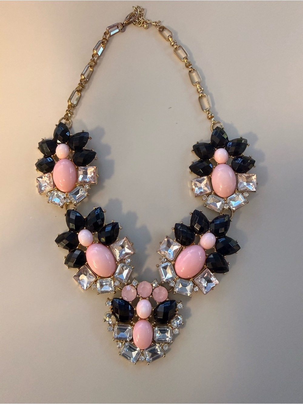 Statement Pink and Black Crystal Bib Necklace